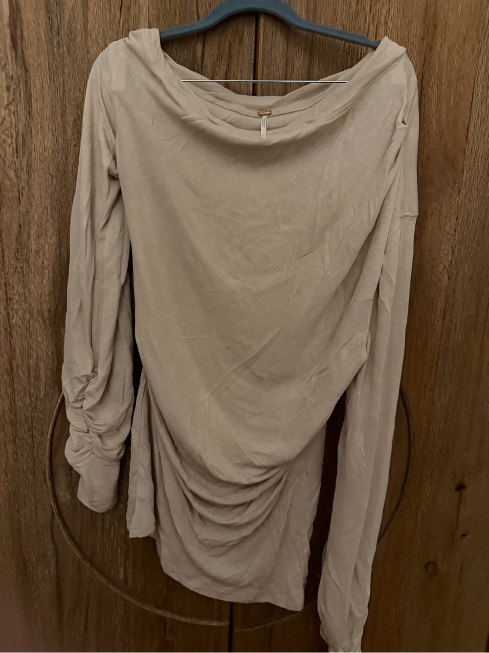 Free People Long Sleeve Ruched Back Dress - Light Beige
